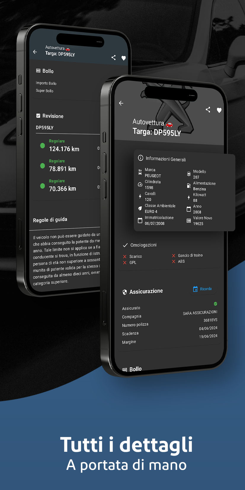 TargApp — scheda dettagli veicolo completa